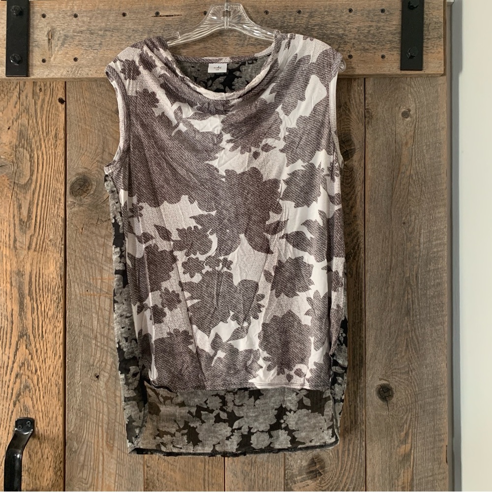 Women’s M CABI Tango Floral Sheer High Low Cowl Neck Chiffon Soft Tank Top